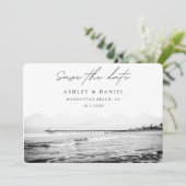 マンハッタン・ビーチのブラック＆ホワイト写真でSave the Date 招待状 (スタンド正面)