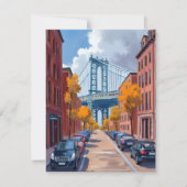マンハッタン・ブリッジNYC水彩画カード (正面)