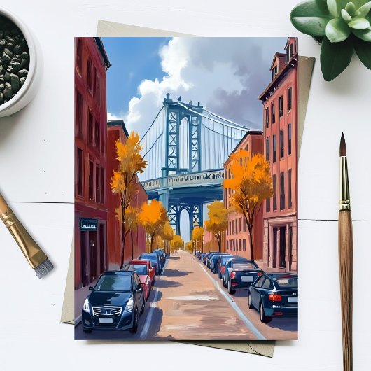 マンハッタン・ブリッジNYC水彩画 ポストカード