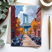 マンハッタン・ブリッジNYC水彩画 ポストカード