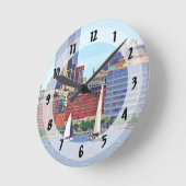 マンハッタンNY – スリーボーツバイマンハッタンスカイライン ラウンド壁時計 (傾斜)