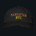 マンハッタンNYCオレンジイエローブラックヴィンテージスタイル 刺繍入りキャップ<br><div class="desc">BROOKLYN NYCブラックヴィンテージスタイル綿帽子にオレンジと黄色動揺しての刺繍。刺繍は、「編集デザイン」ツールボタンを選択して他の色の選択にカスタマイズ可能。メインアイテムページで色の選択を選択することもできます。</div>