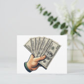 マンハンドホールディングドル紙幣マネーアート ポストカード (スタンド正面)