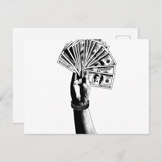 マンハンドホールディングドル紙幣マネーアート ポストカード (正面/裏面)