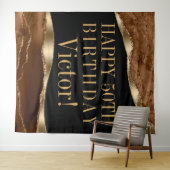 マンバースデーパーティーバックドランドブラウン金ゴールドアゲート タペストリー (インサイチュ(横))