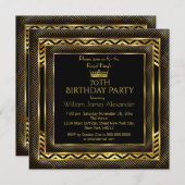 マンバースデーパーティーフォトクラウン金ゴールドアールデコ 招待状 (正面/裏面)