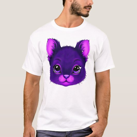 マンパープルかわいい猫Tシャツ Tシャツ (正面)