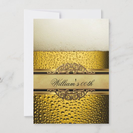 マンビールブラック金ゴールド誕生日パーティオールエイジ 招待状 (正面)