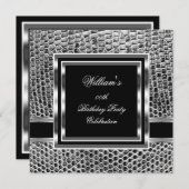 マンブラックエレガントシルバーバースデーパーティーメンズ 招待状 (正面/裏面)