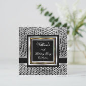 マンブラックエレガント金ゴールドシルバーバースデーパーティーメンズ 招待状 (スタンド正面)