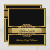 マンブラックエレガント金ゴールドバースデーパーティーメン 招待状 (正面/裏面)
