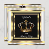 マンブラックシルバーホワイト金ゴールド誕生日プリンスキング 招待状 (正面/裏面)