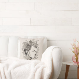 マンブラックラインアートフラワーボホスタイル クッション