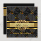 マンブラック金ゴールドバースデーパーティーメン 招待状 (正面/裏面)