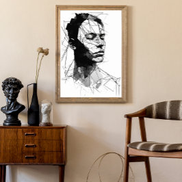 マンブラック&ホワイトラインアート ポスター
