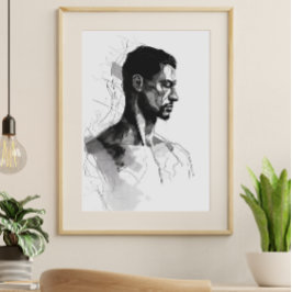 マンブラック&ホワイトラインアート ポスター