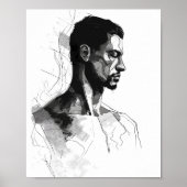 マンブラック&ホワイトラインアート ポスター (正面)