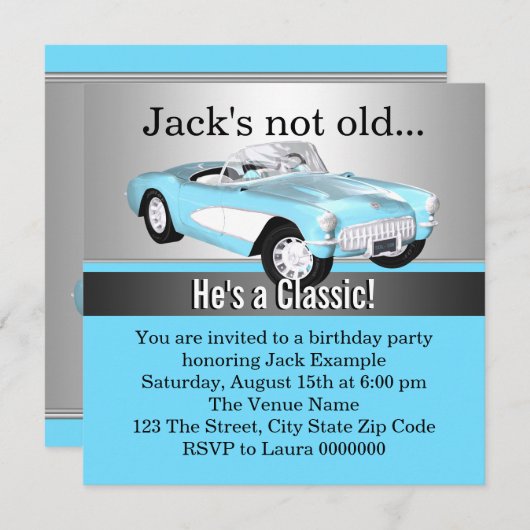 マンブルーアンティークカーバースデーパーティー 招待状 (正面/裏面)