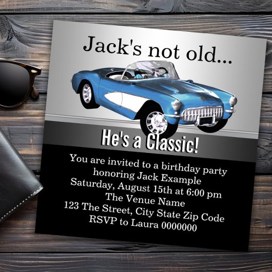 マンブルーアンティークカーバースデーパーティー 招待状