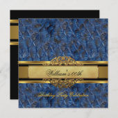 マンブルーブラック金ゴールドバースデーパーティーメン 招待状 (正面/裏面)