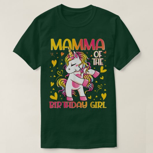 マンマオブザ誕生日ガールフロンユニコーンママmo tシャツ (デザイン正面)
