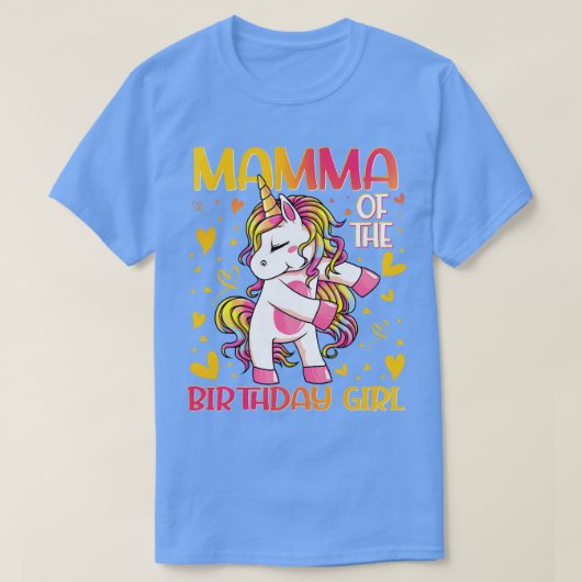マンマオブザ誕生日ガールフロンユニコーンママmo tシャツ (デザイン正面)