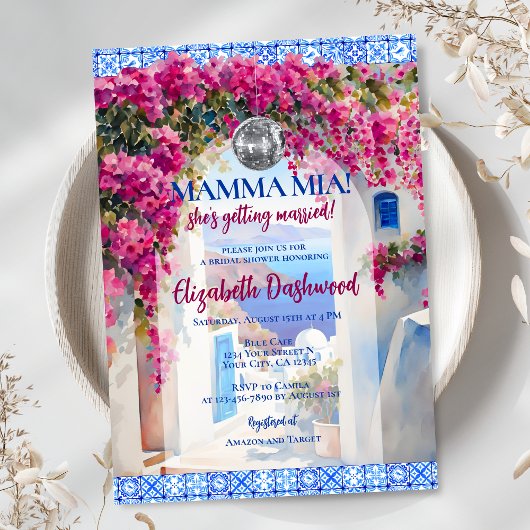 マンマミアギリシャタイルディスコボールブライダルシャワー 招待状