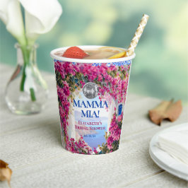 マンマ・ミア ギリシャ ブルー タイル ピンクの花 ディスコボール 紙コップ