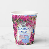 マンマ・ミア ギリシャ ブルー タイル ピンクの花 ディスコボール 紙コップ (正面)