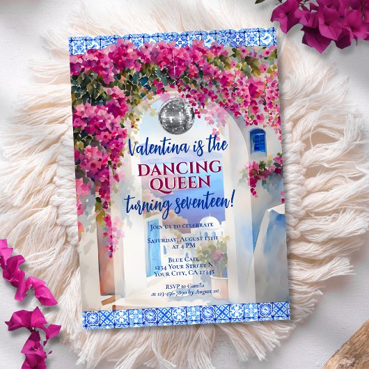 マンマ・ミア ダンシング・クイーン ディスコ フラワール バースデー 招待状