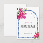 マンマ・ミア フローラル ブルー タイル アーチ ブライダル シャワー サンキューカード (正面/裏面)