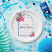 マンマ・ミア フローラル ブルー タイル アーチ ブライダル シャワー ペーパープレート (パーティー)