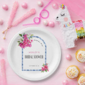 マンマ・ミア フローラル ブルー タイル アーチ ブライダル シャワー ペーパープレート (パーティー)