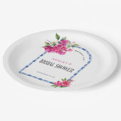 マンマ・ミア フローラル ブルー タイル アーチ ブライダル シャワー ペーパープレート (アングル)