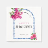 マンマ・ミア フローラル ブルー タイル ブライズシャワー スタンダードカクテルナプキン (正面)