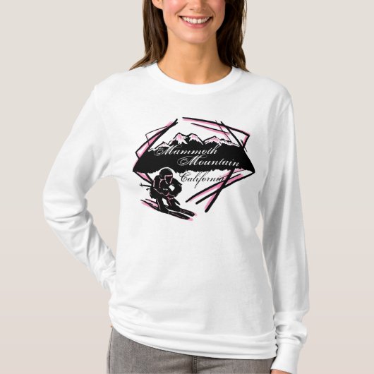 マンモスマウンテンカリフォルニアスキーロゴレディースフード付きスウェットシャツ Tシャツ (正面)