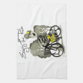 マンライディングバイクイラストレーション キッチンタオル (縦)