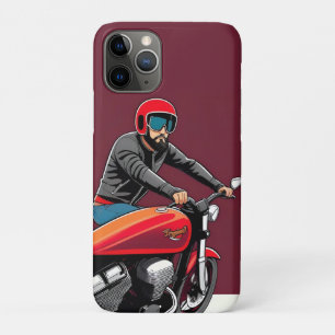 マンライディング図解入りの、写真付きのレトロレッドバイク iPhone 11 PROケース