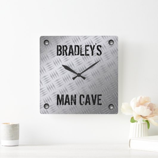 マンリおもしろいーマンケイブスチールダイヤ擦り切れたモンドのデッキプレート スクエア壁時計 (ホーム)