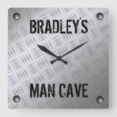 マンリおもしろいーマンケイブスチールダイヤ擦り切れたモンドのデッキプレート スクエア壁時計 (正面)