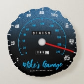 マンリーカーおもしろいー走行距離計ブルーグリッター ラウンドクッション (裏面)