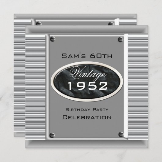 マンヴィンテージ60thシルバーブラック誕生日 招待状 (正面/裏面)