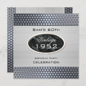 マンヴィンテージ60thシルバーメタルルック誕生日 招待状 (正面/裏面)