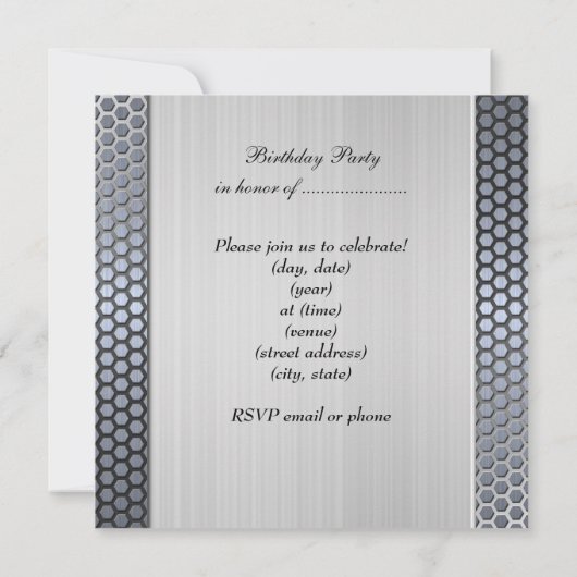 マンヴィンテージ60thシルバーメタルルック誕生日 招待状 (裏面)