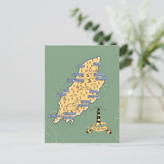 マン島のイラスト旅行地図 インビテーションポストカード (スタンド正面)