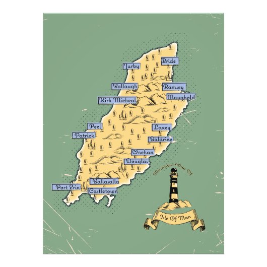 マン島のイラスト旅行地図 フォトプリント            (正面)
