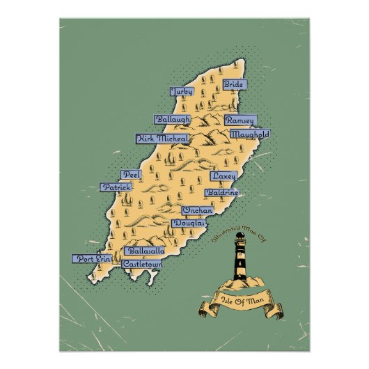 マン島のイラスト旅行地図 ポスター (正面)