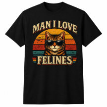 マン私はネコが大好きレトロサンセットキャットTシャツ