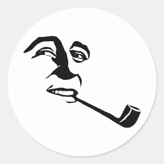 マン顔喫煙パイプカートゥーンレトロイラストレーション ラウンドシール (正面)