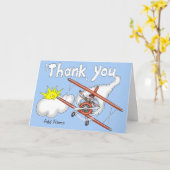 マン飛んでいる飛行機書の言葉がスカイカで感謝 カード (黄色い花)